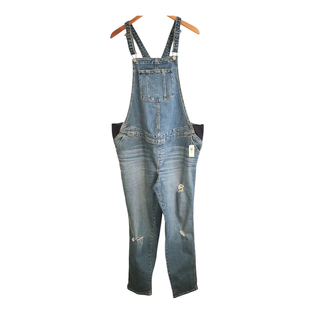 New Old Navy Overalls Womens 14 Tall Maternity Blue Med Wash Denim Straight Leg
